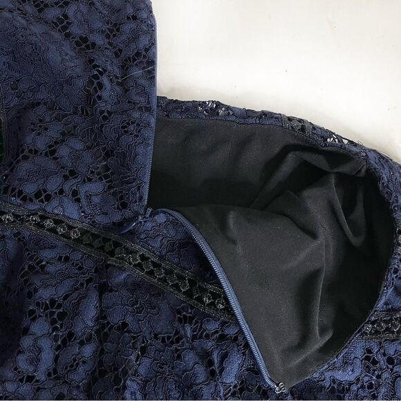 VERONICA BEARD Blue Skirt Floral Lace Overlay Uneven Hem Mini Size 2 - Picture 9 of 12